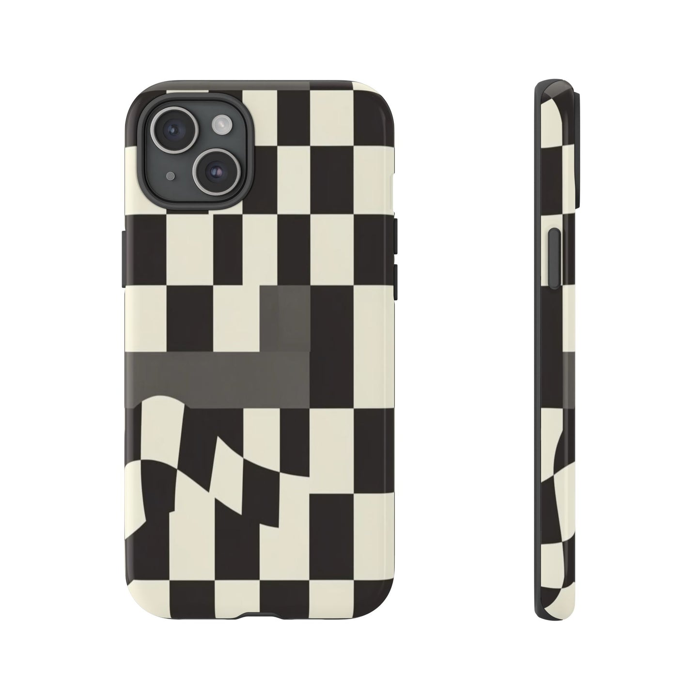 Checkerboard Wave Phone Case — Black & Cream Graphic Tough Case