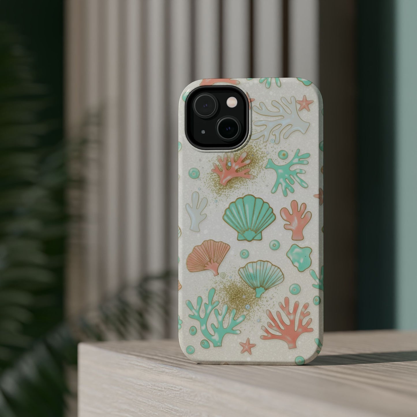 Sea Shells Magnetic Impact Phone Case — Pastel Coral & Teal Beach Design