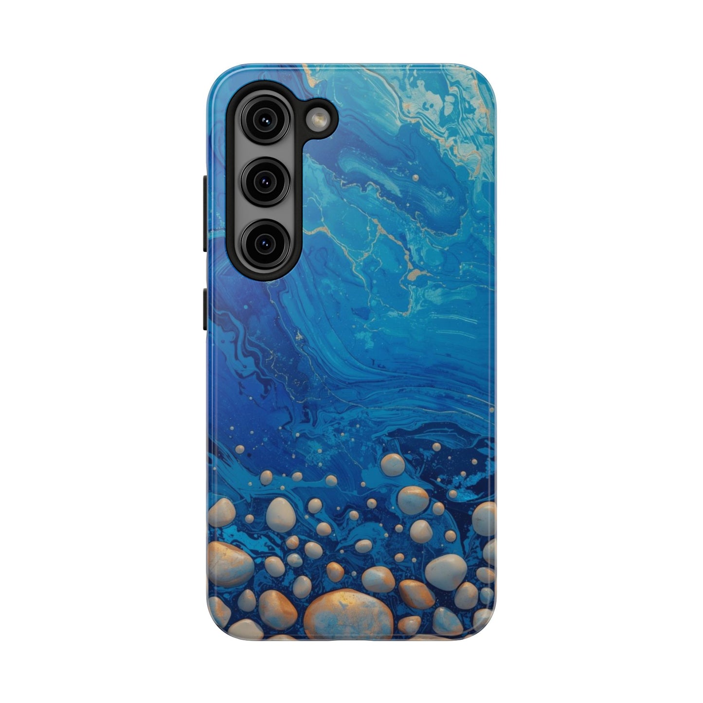 Blue Ocean Pebble Tough Phone Case — Protective Artistic Marble Design