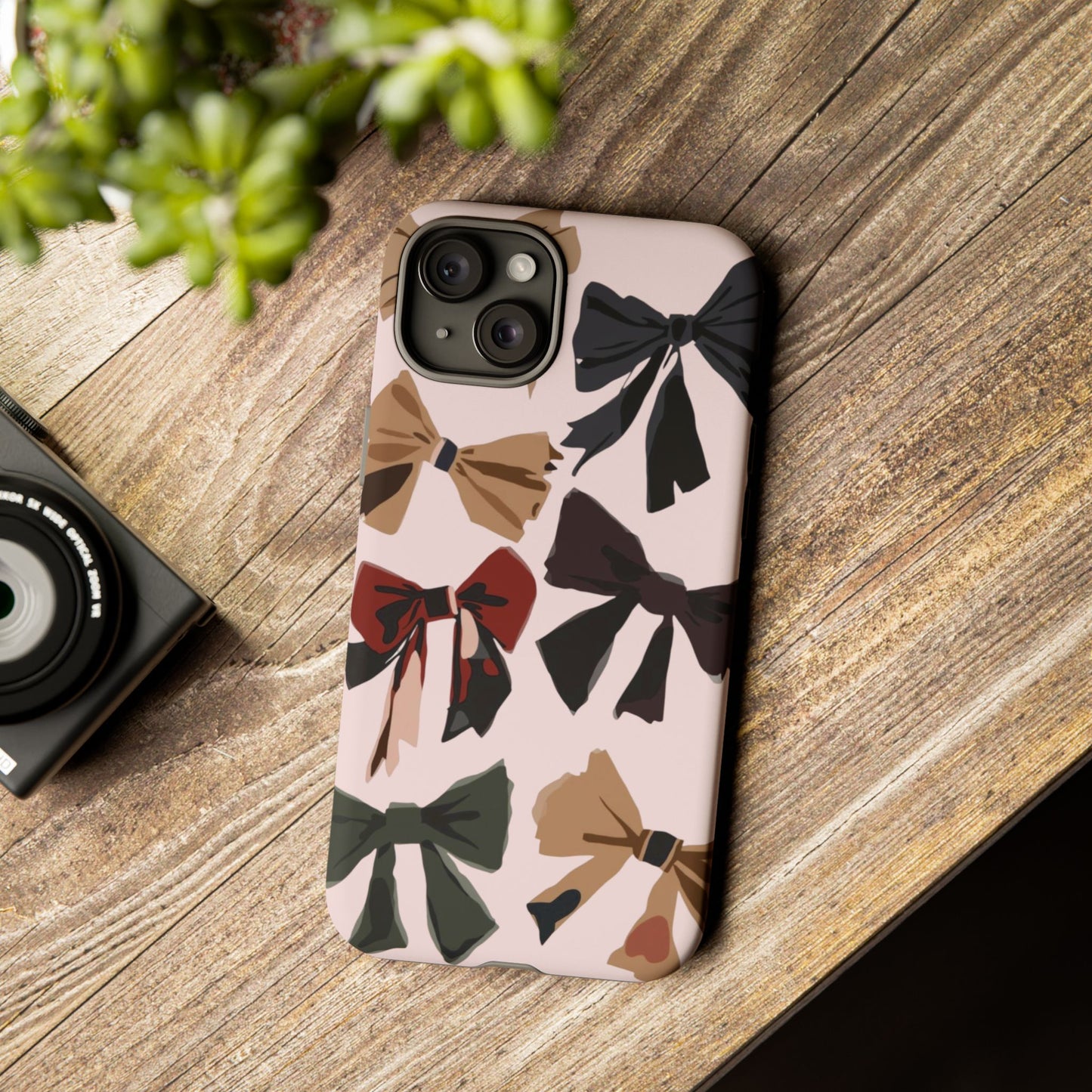 Bow Pattern Phone Case - Pink, Brown & Black Bows Protective Cover