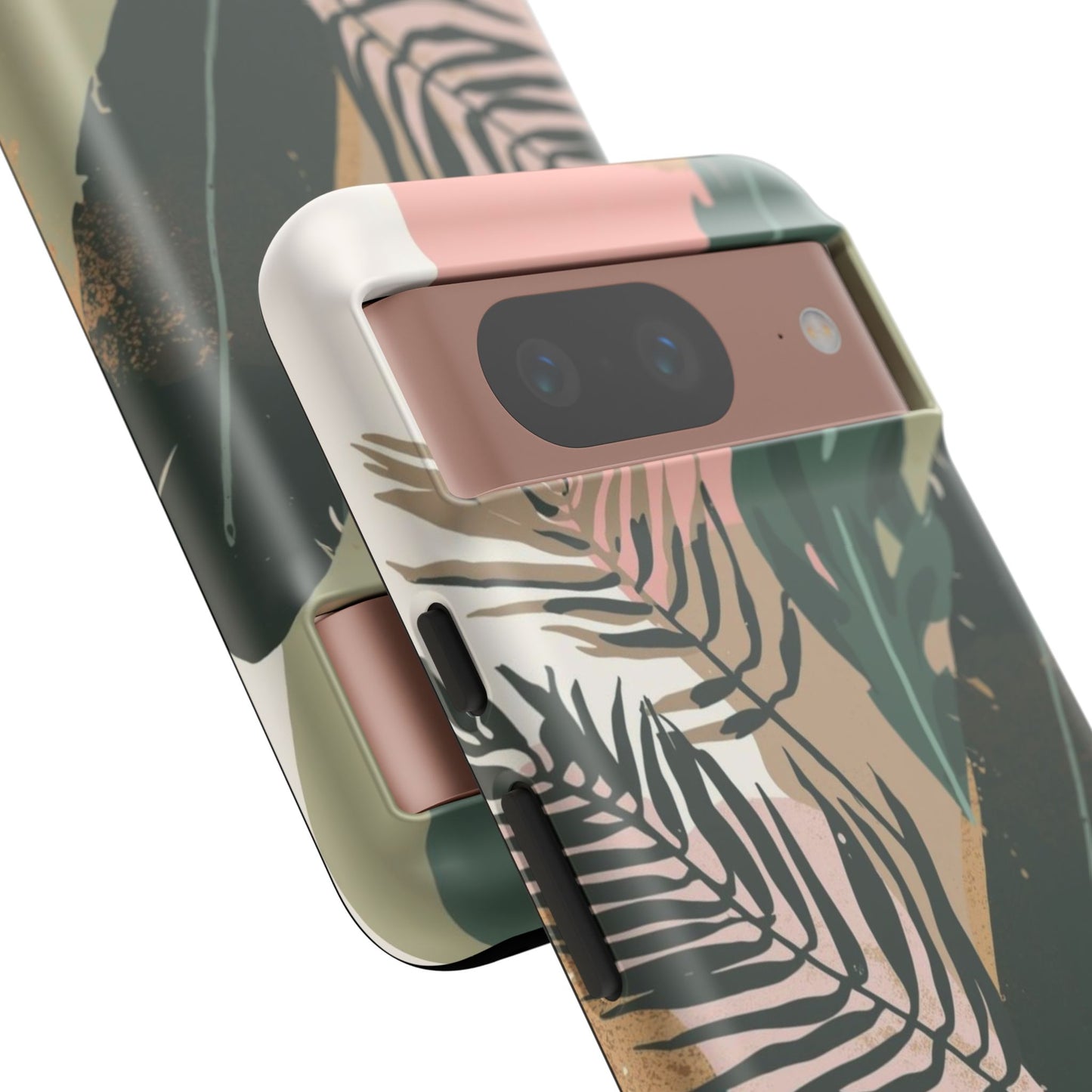 Tropical Leaf Tough Phone Case — Abstract Pink & Green Botanical Protective Cover