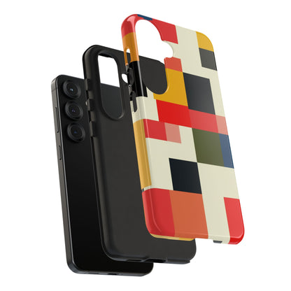 Abstract Color Block Tough Phone Case — Retro Geometric Protective Cover