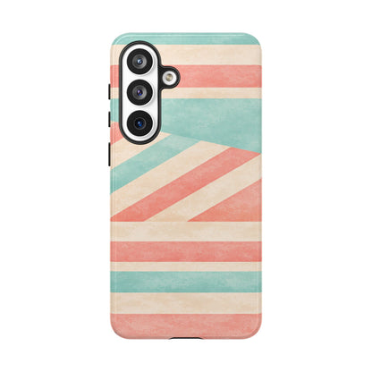Pastel Stripes Tough Phone Case – Retro Coral & Teal Protective Cover