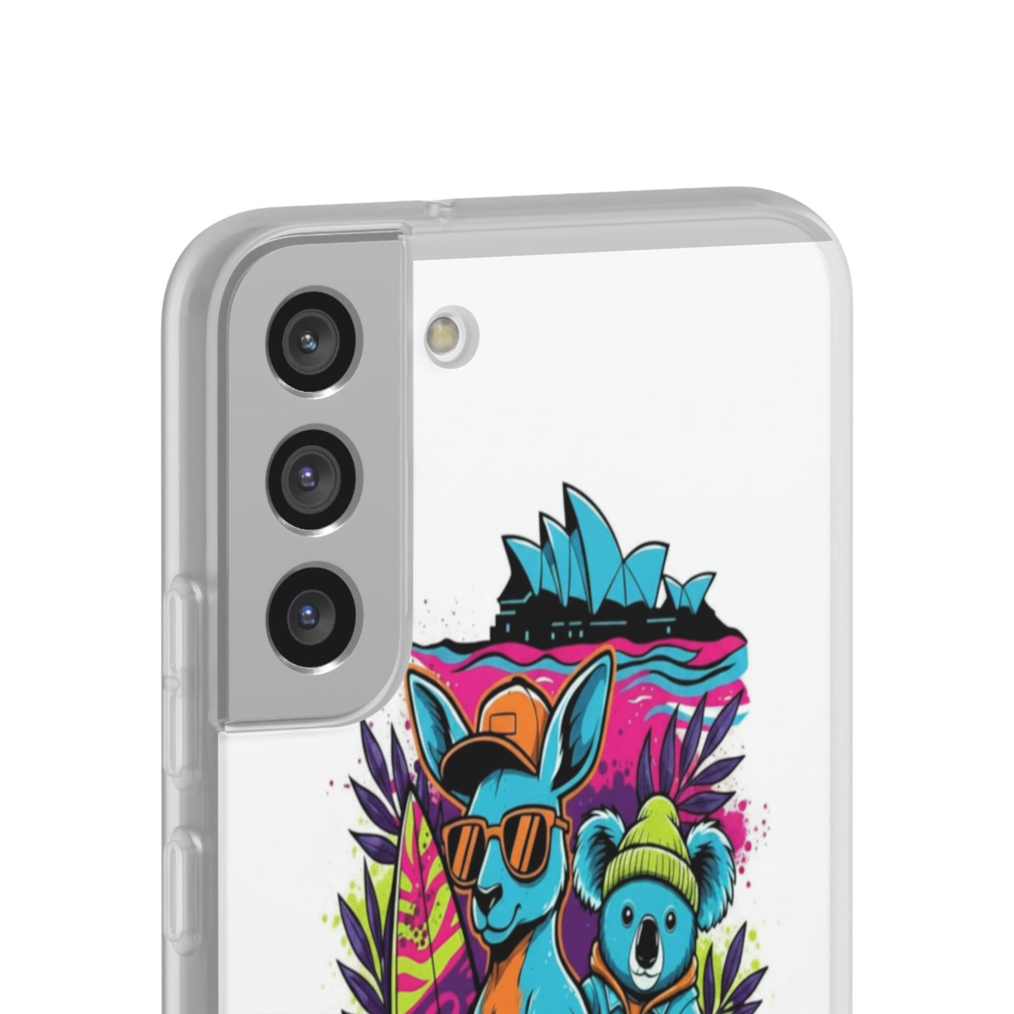 Kangaroo & Koala Surf Phone Case — Neon Aussie Beach Vibes Flexible Case