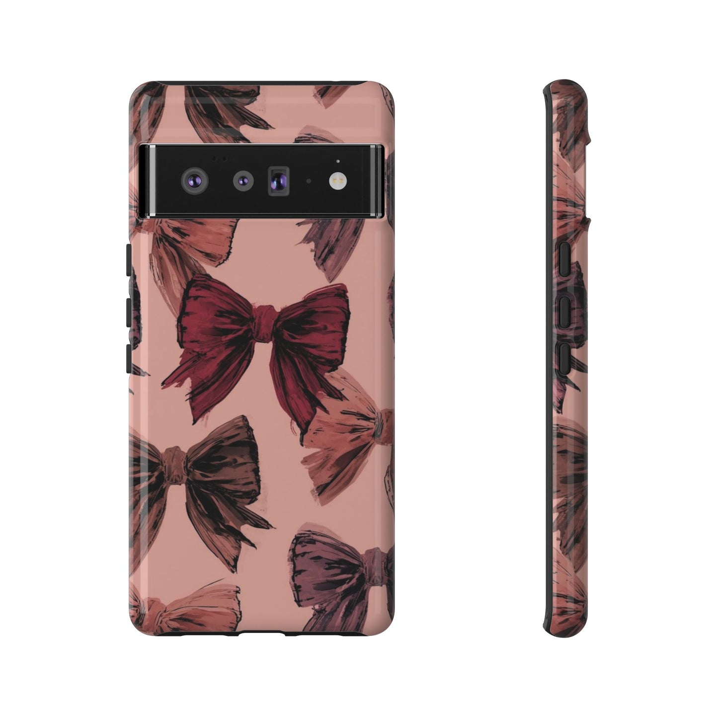 Bow Pattern Tough Phone Case — Pink Watercolor Bows Protective iPhone Cover