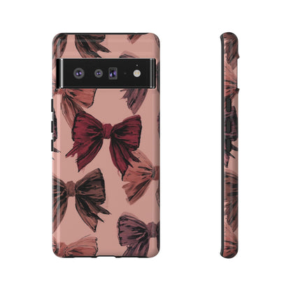 Bow Pattern Tough Phone Case — Pink Watercolor Bows Protective iPhone Cover