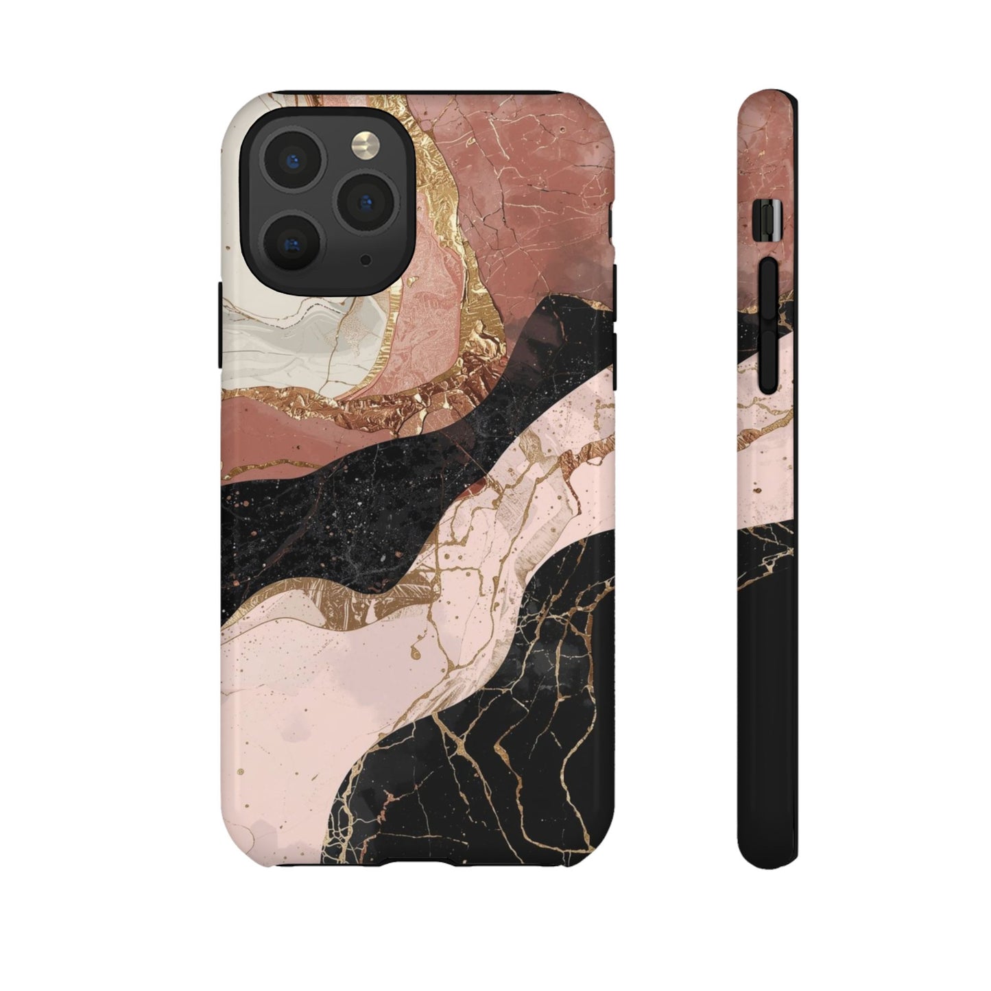 Marbled Rose Gold Phone Case — Abstract Pink & Black Protective Tough Case