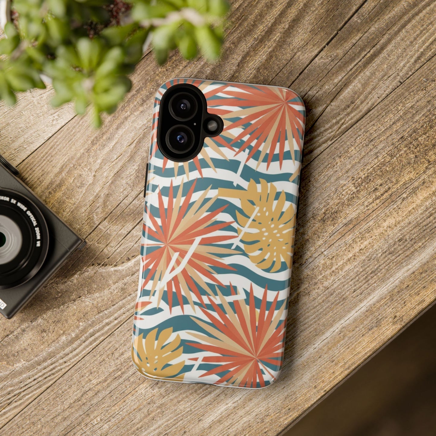 Tropical Palm Tough Phone Case – Retro Wave Floral Protective Cover