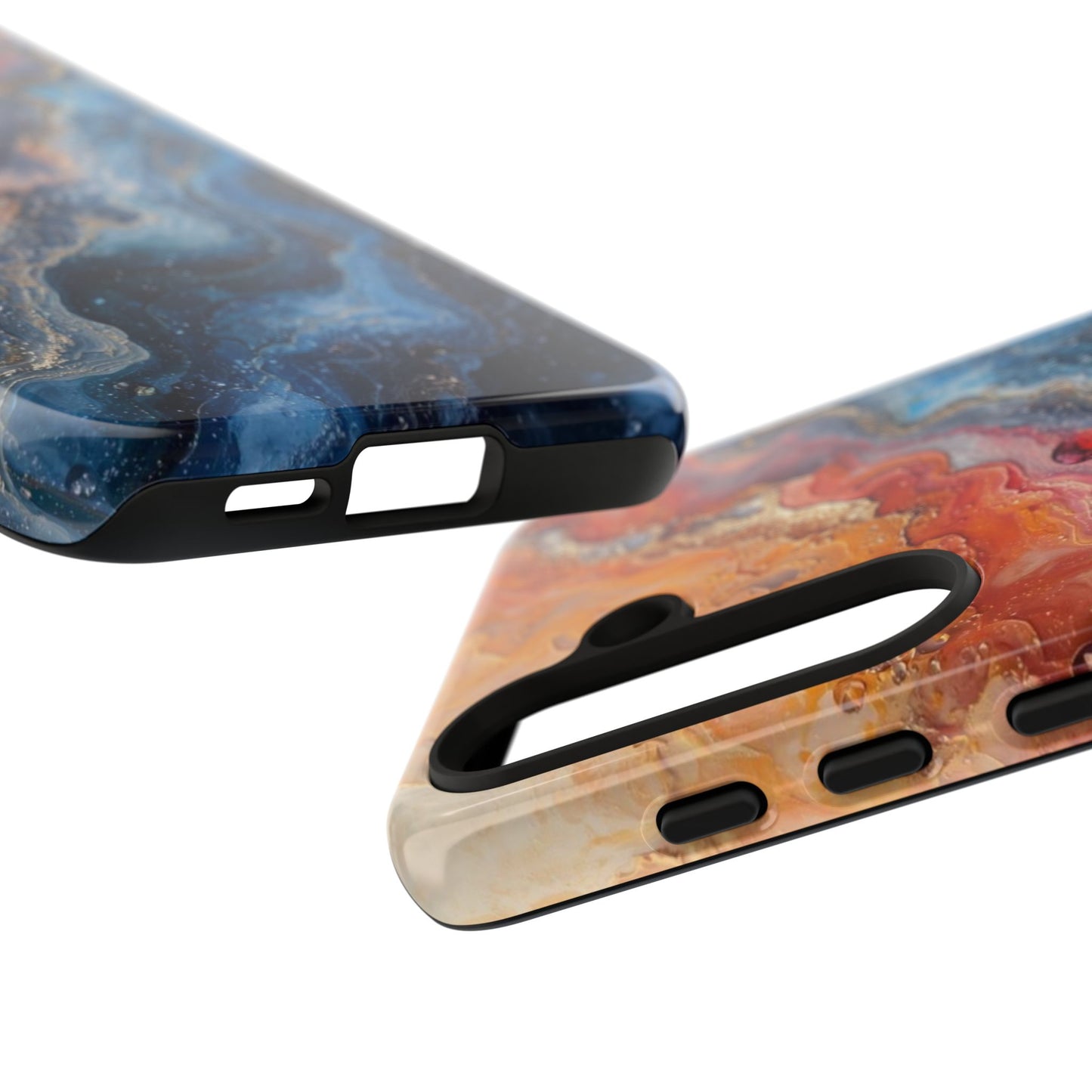 Marbled Galaxy Tough Phone Case — Abstract Blue & Coral Protective Cover
