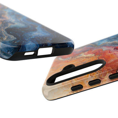 Marbled Galaxy Tough Phone Case — Abstract Blue & Coral Protective Cover