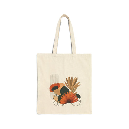 Botanical Cotton Canvas Tote Bag, Eco-Friendly Shopping Bag, Gift for Her, Reusable Grocery Bag, Boho Style Tote