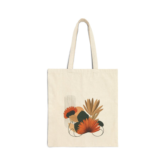 Botanical Cotton Canvas Tote Bag, Eco-Friendly Shopping Bag, Gift for Her, Reusable Grocery Bag, Boho Style Tote