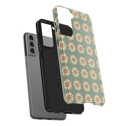 Daisy Pattern Tough Phone Case — Retro Floral Protective Cover