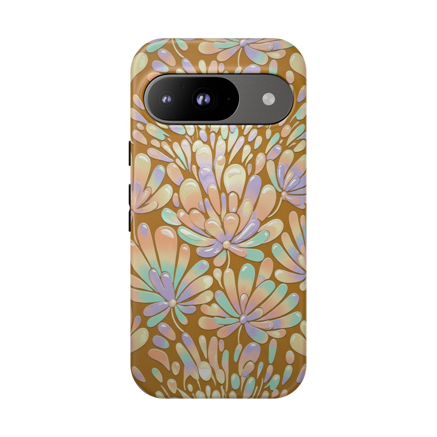 Floral Burst Tough Phone Case – Gold Pastel Botanical Protection