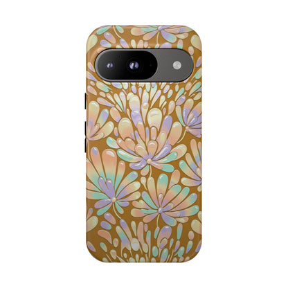 Floral Burst Tough Phone Case – Gold Pastel Botanical Protection