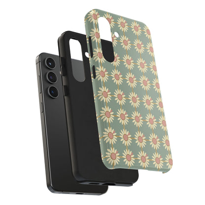 Daisy Pattern Tough Phone Case — Retro Floral Protective Cover