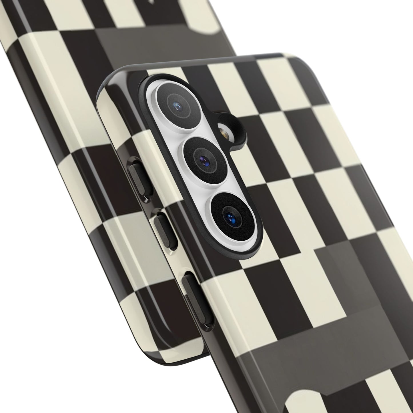 Checkerboard Wave Phone Case — Black & Cream Graphic Tough Case