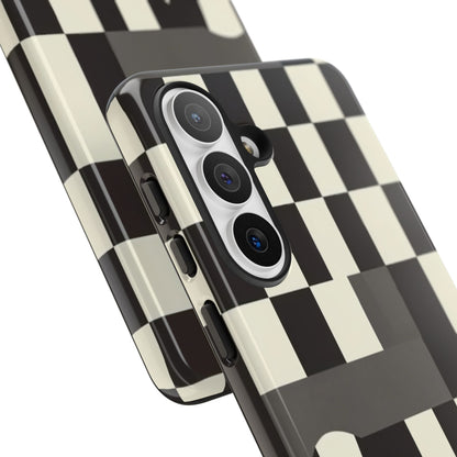 Checkerboard Wave Phone Case — Black & Cream Graphic Tough Case