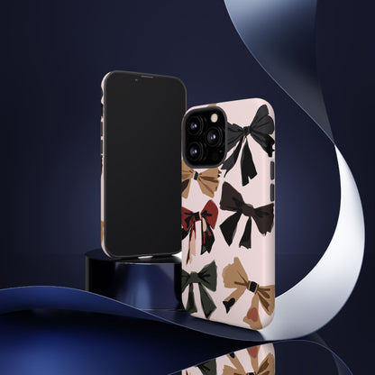 Bow Pattern Phone Case - Pink, Brown & Black Bows Protective Cover
