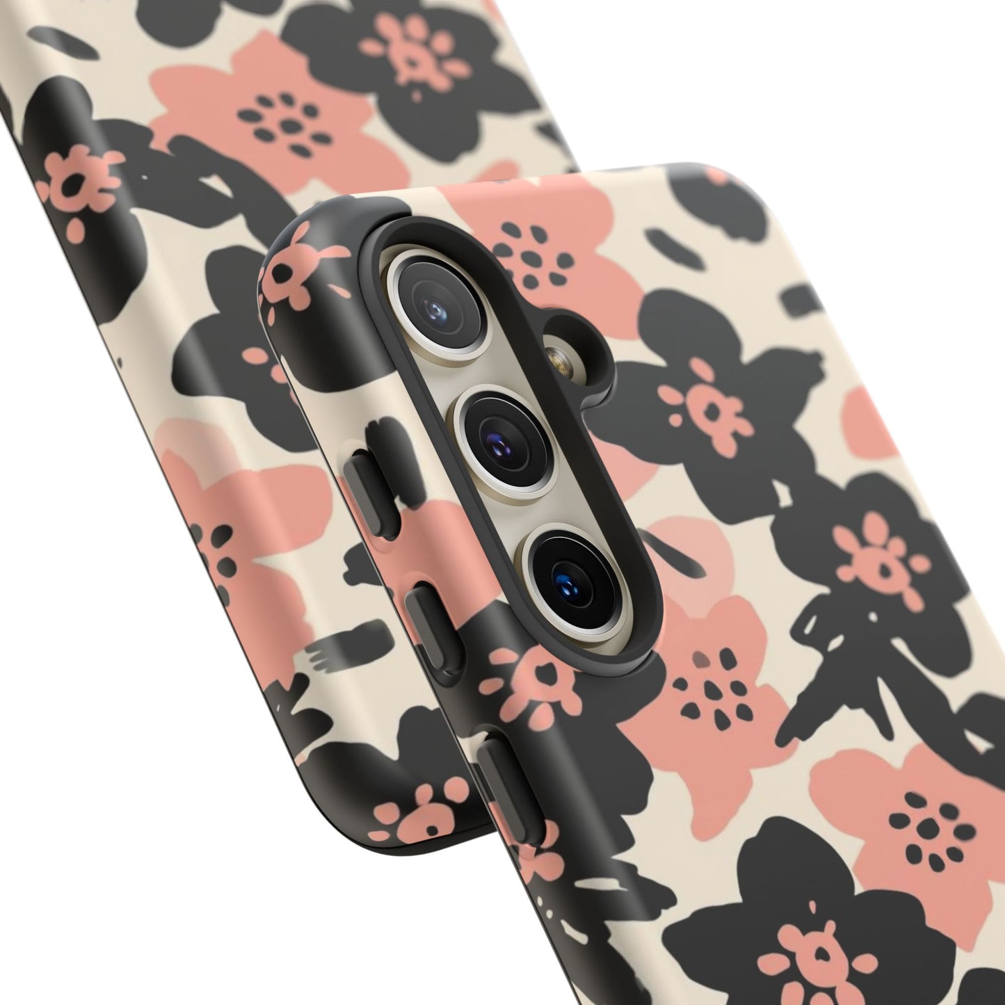 Floral Phone Case — Pink & Black Retro Blossom Protective Cover