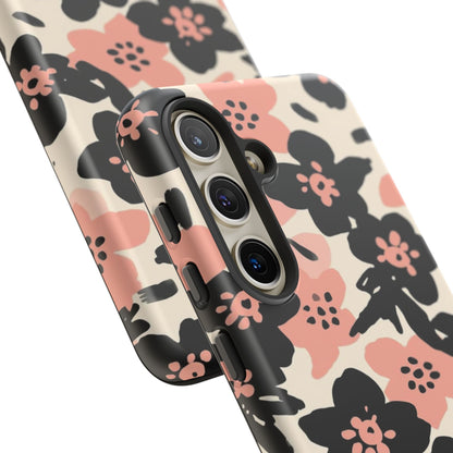 Floral Phone Case — Pink & Black Retro Blossom Protective Cover