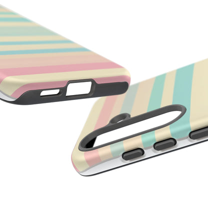 Pastel Striped Tough Phone Case – Protective Retro Rainbow Design