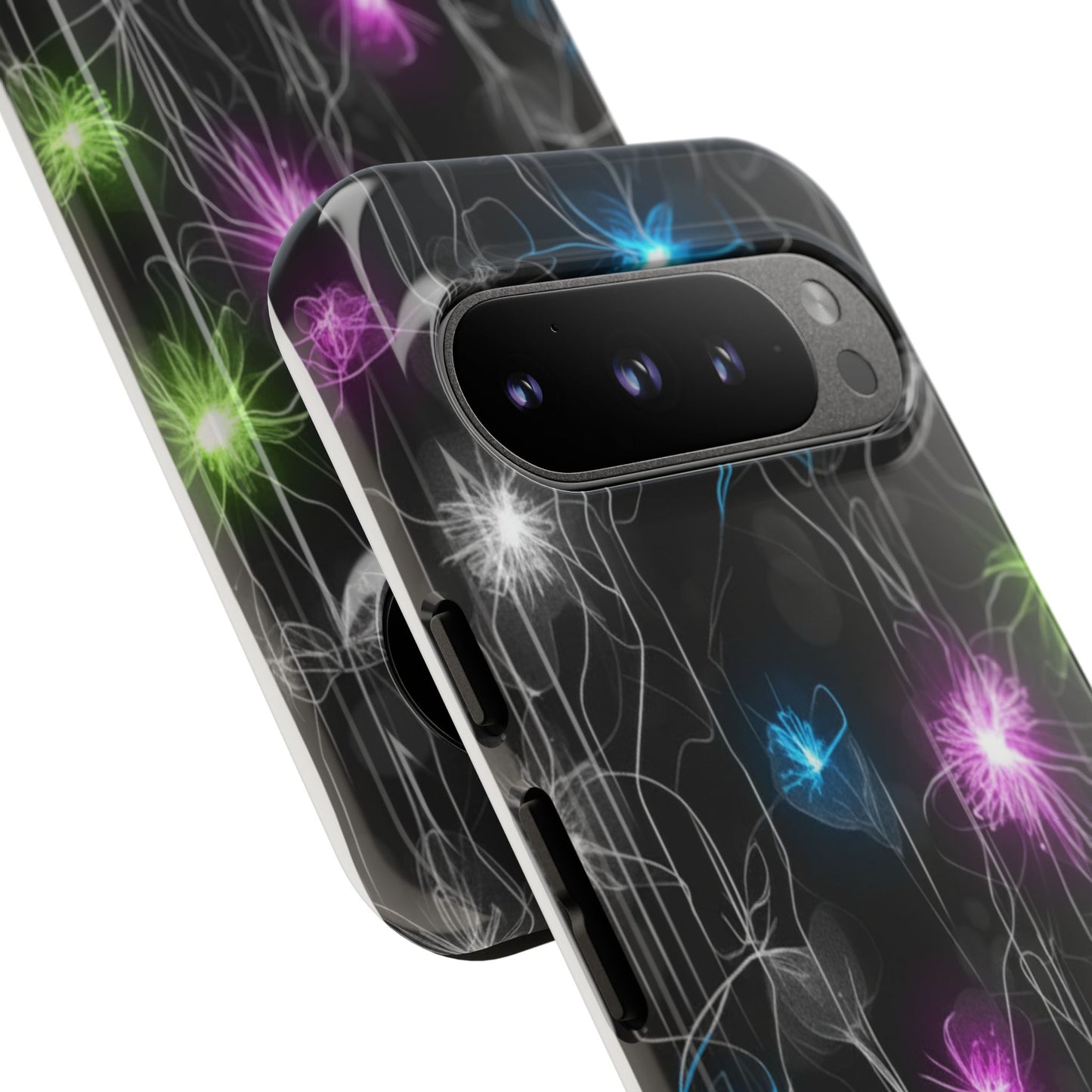 Neon Floral Tough Phone Case — Glow Flower Protective iPhone Cover