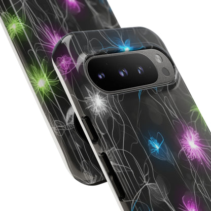 Neon Floral Tough Phone Case — Glow Flower Protective iPhone Cover