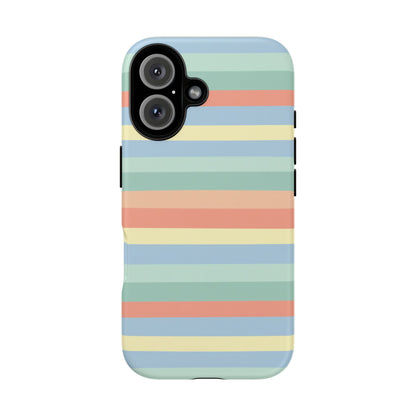 Pastel Striped Phone Case — Retro Horizontal Multi-Color Tough Case