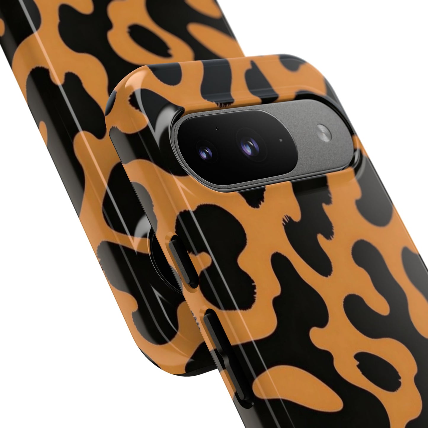 Leopard Print Phone Case — Orange & Black Tough Pattern Protective Cover