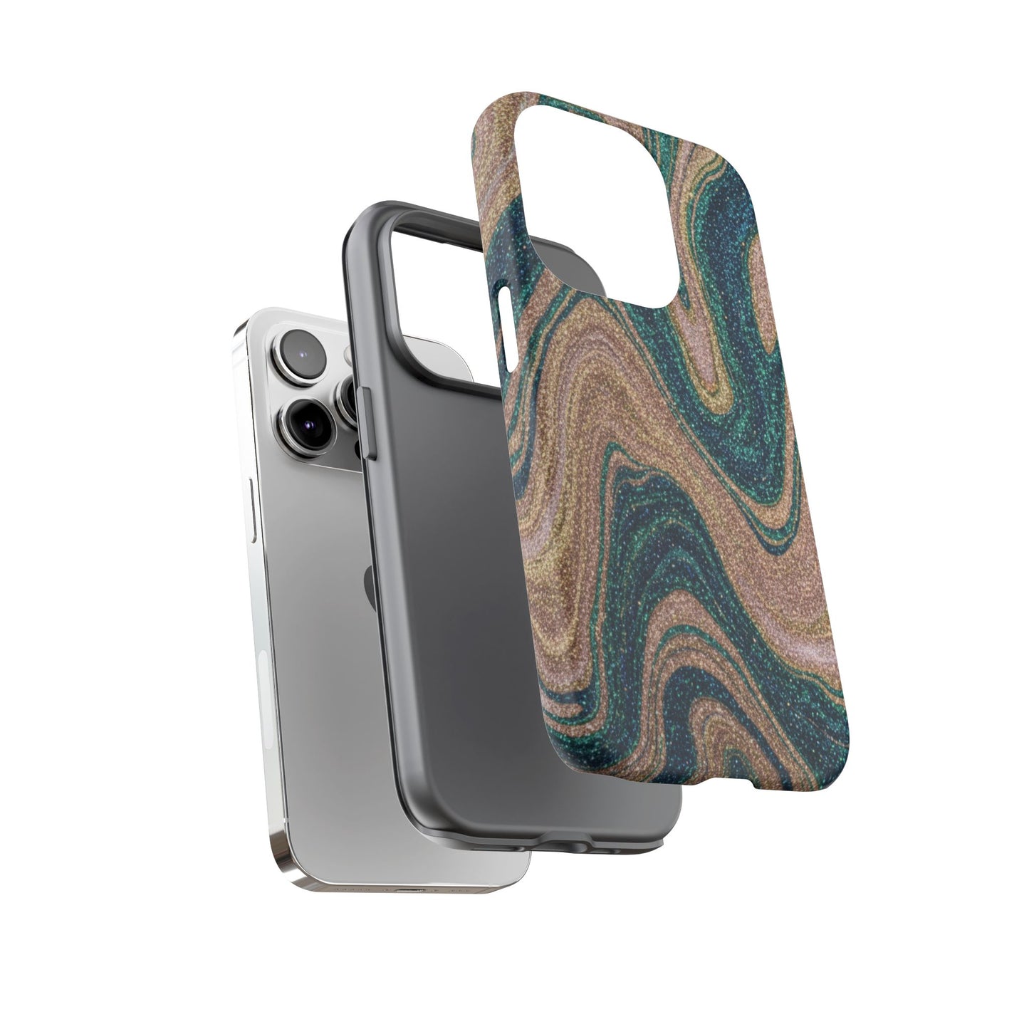 Marbled Teal & Gold Phone Case — Glitter Swirl Tough Case