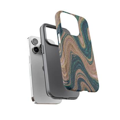 Marbled Teal & Gold Phone Case — Glitter Swirl Tough Case