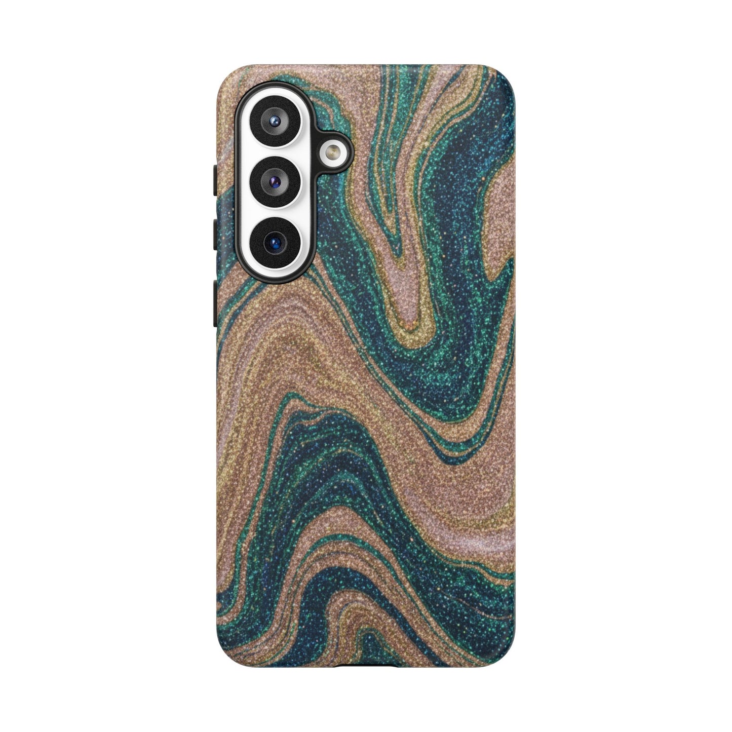 Marbled Teal & Gold Phone Case — Glitter Swirl Tough Case