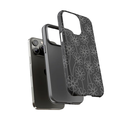 Floral Doodle Tough Phone Case — Black & Gray Daisy Pattern