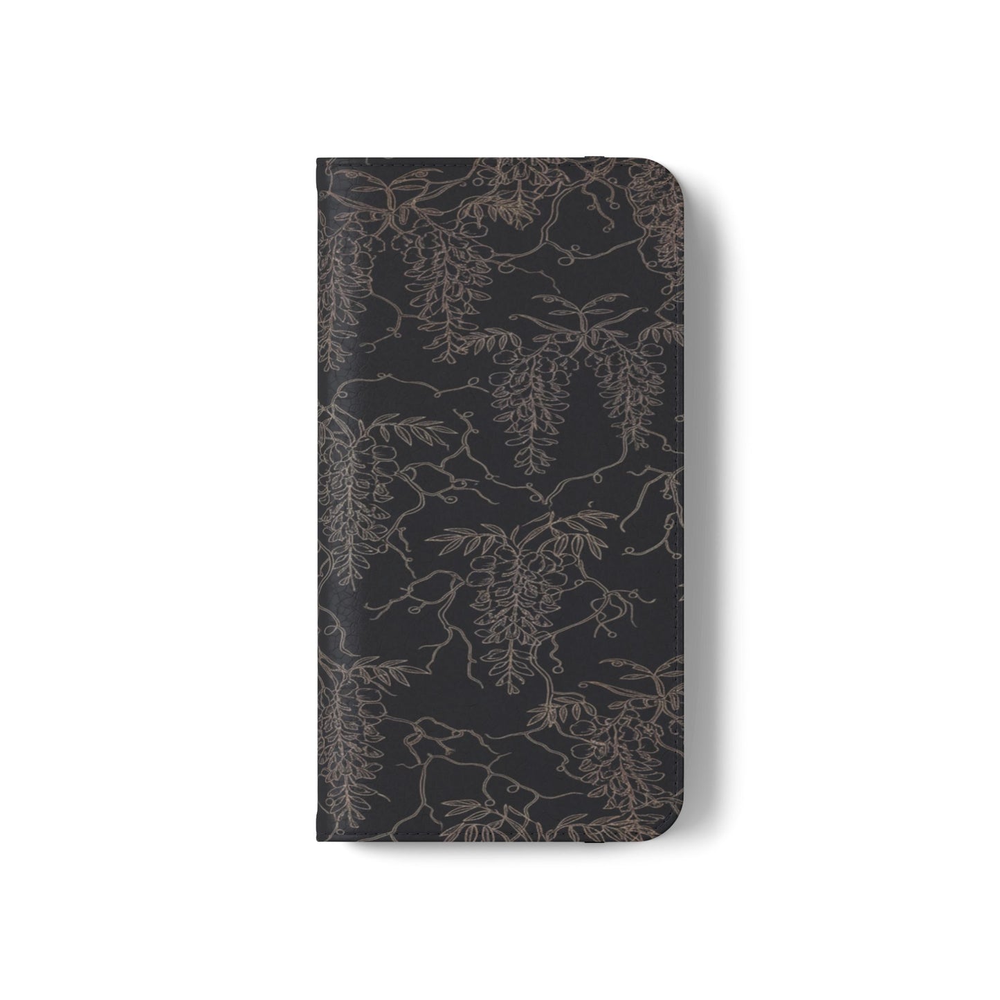Botanical Noir Flip Phone Case — Dark Floral Wallet Cover with Card Slots