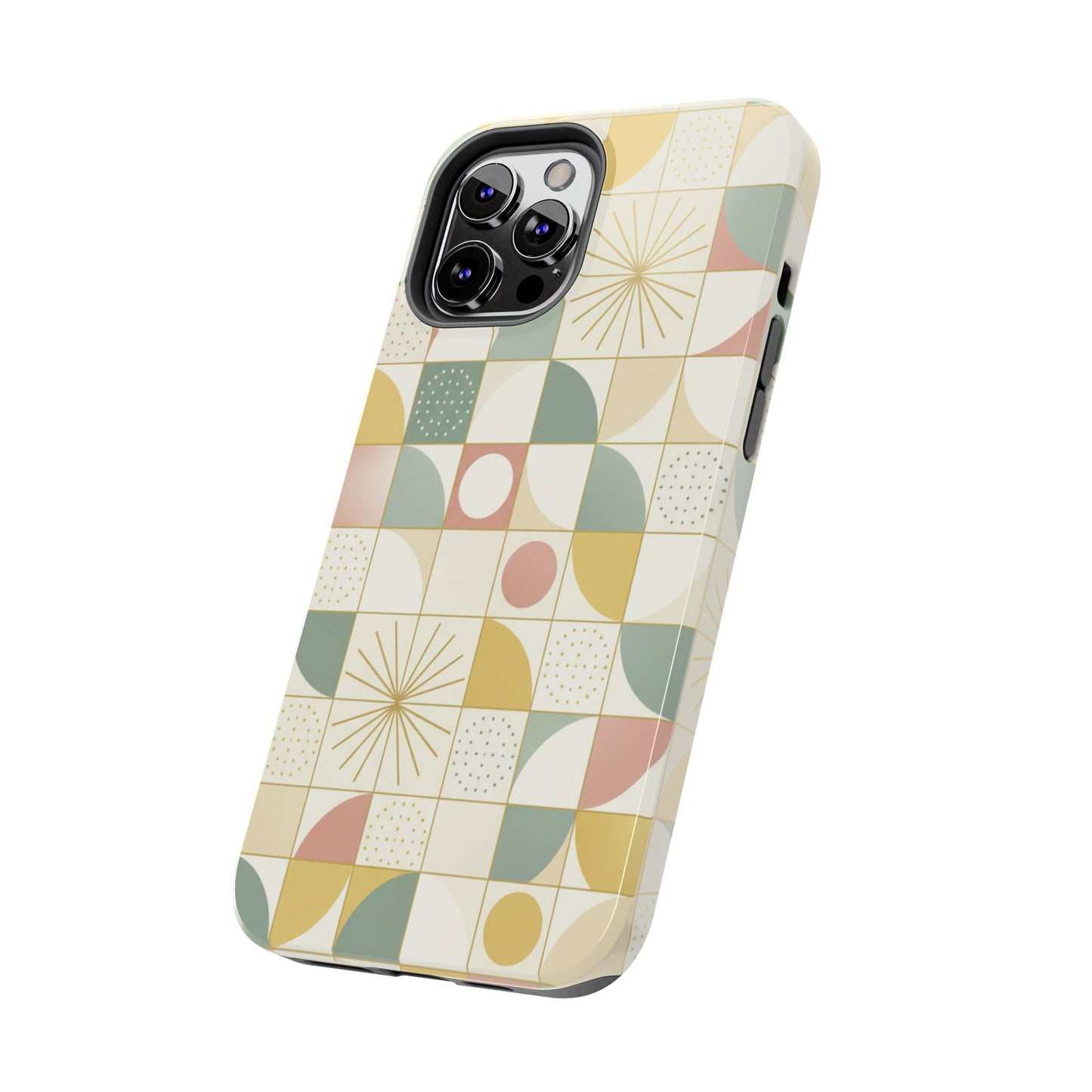 Retro Geometric Tough Phone Case — Pastel Midcentury Pattern