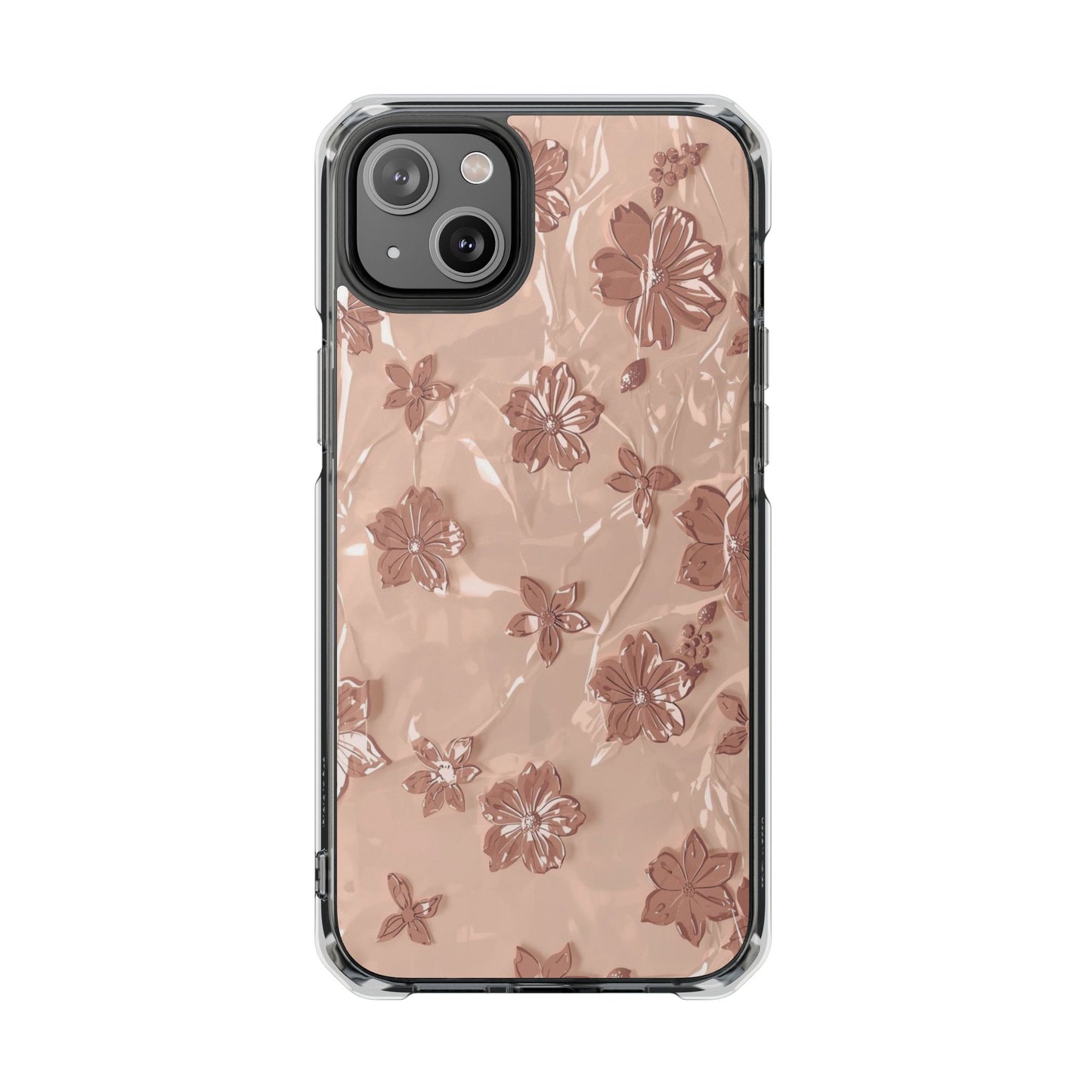 Clear Magnetic Phone Case — Rose Gold Floral Impact Protection
