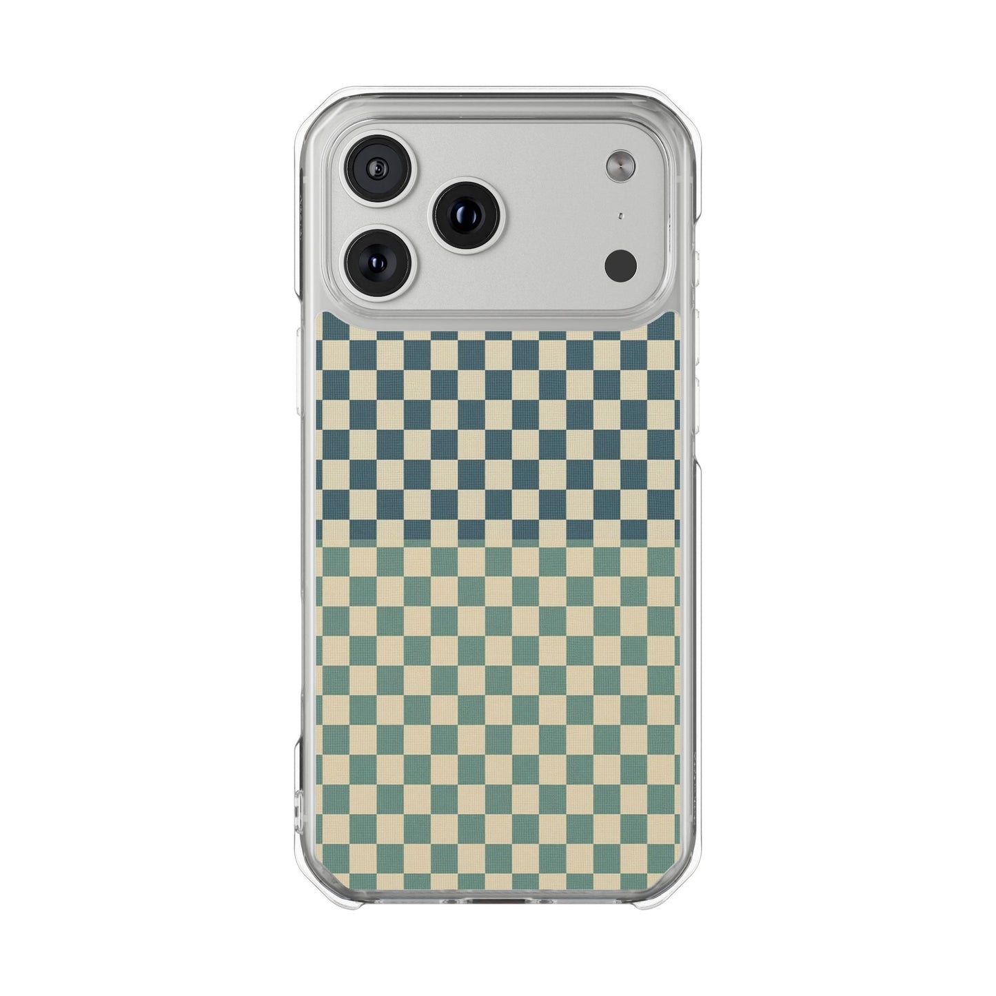 Clear Magnetic Phone Case — Vintage Green Checkerboard Protective Cover