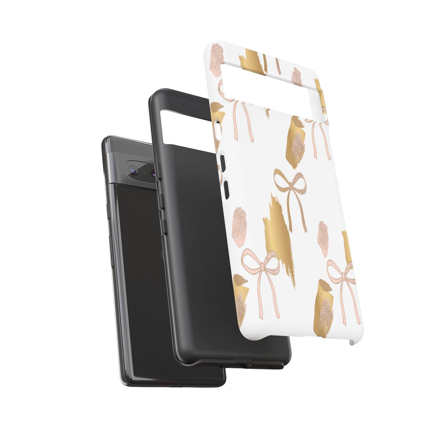 Phone Case — Gold Brushstroke & Blush Bow Pattern