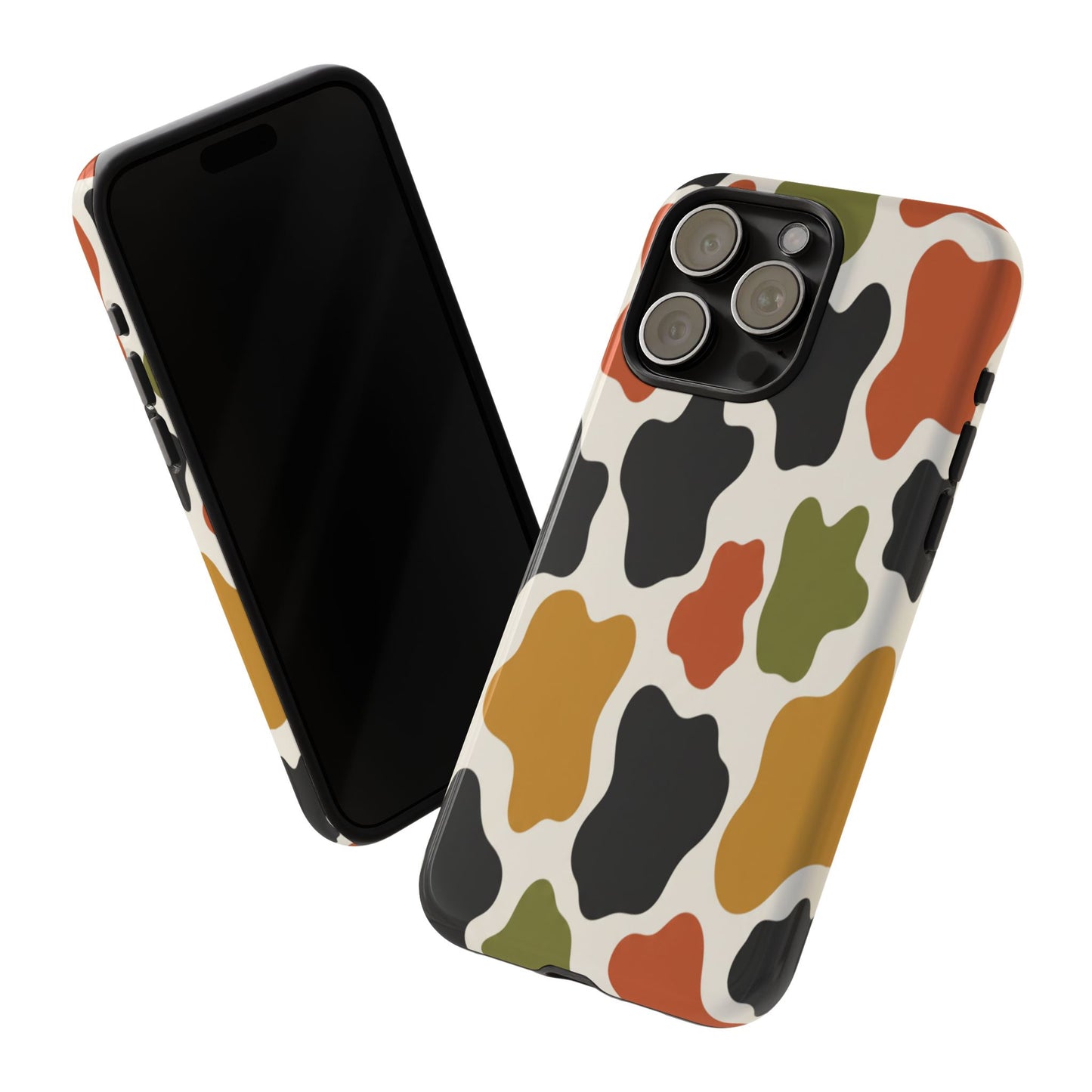 Camouflage Pattern Tough Phone Case – Retro Olive, Rust & Mustard Protective Cover