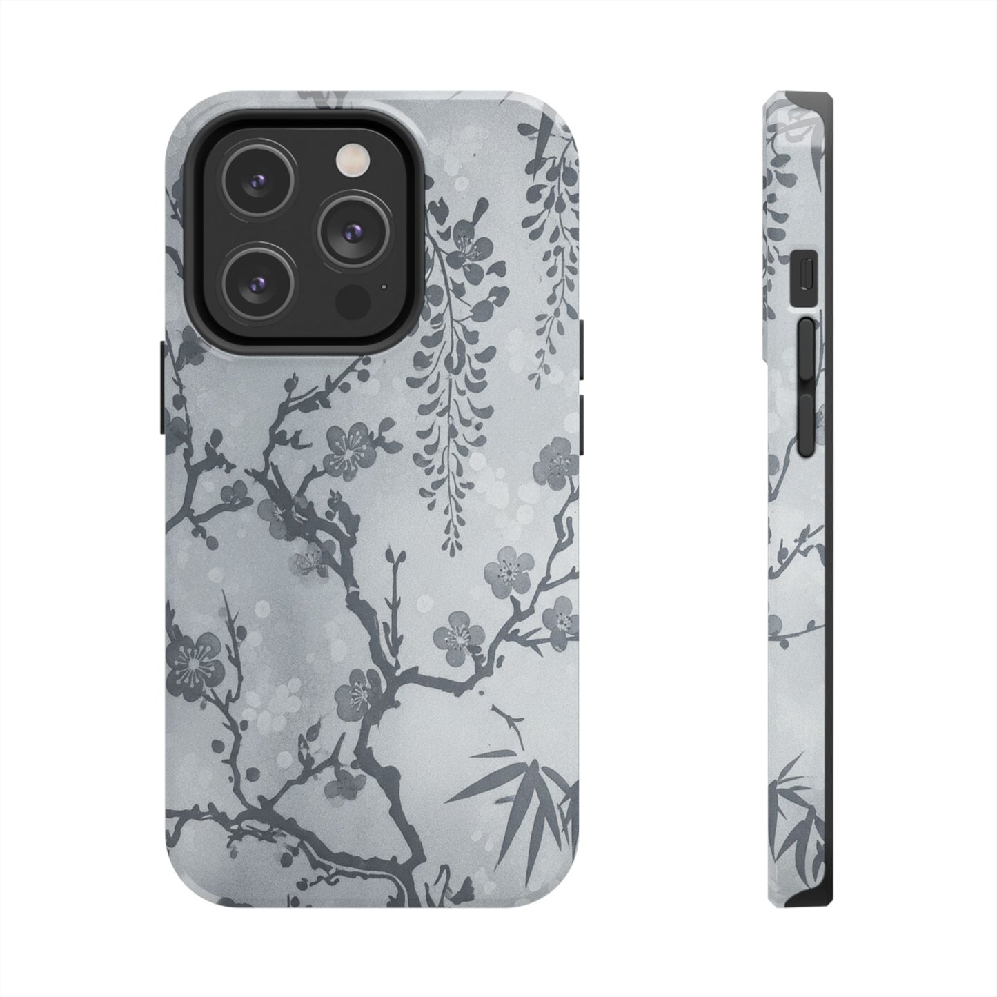 Tough Phone Case — Gray Cherry Blossom Ink Floral Design