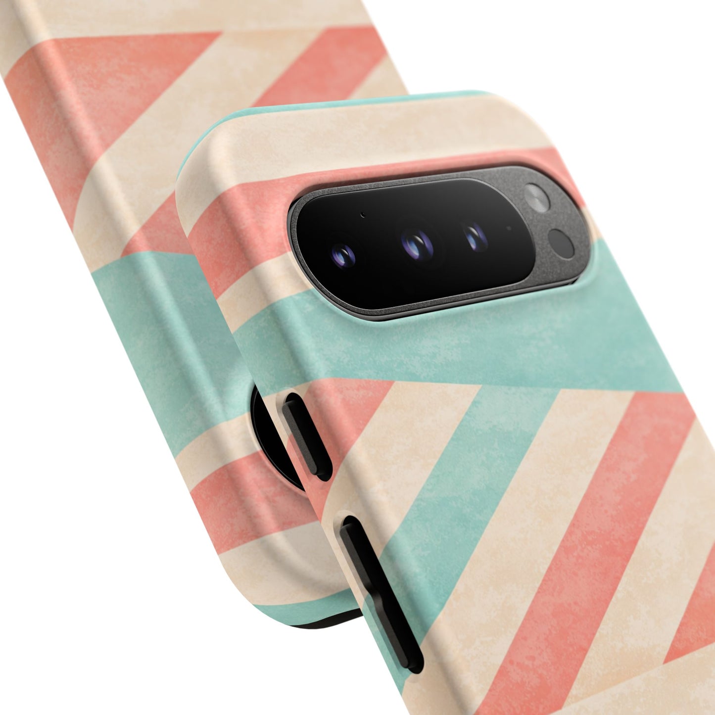 Pastel Stripes Tough Phone Case – Retro Coral & Teal Protective Cover