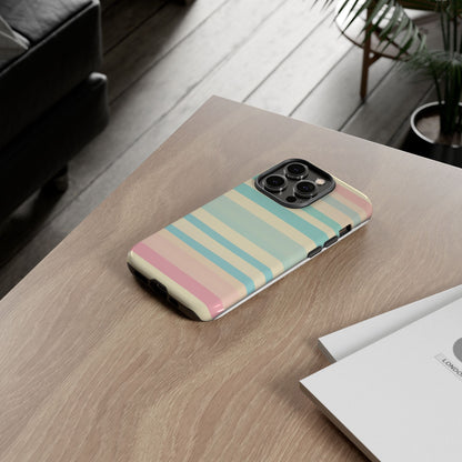 Pastel Striped Tough Phone Case – Protective Retro Rainbow Design