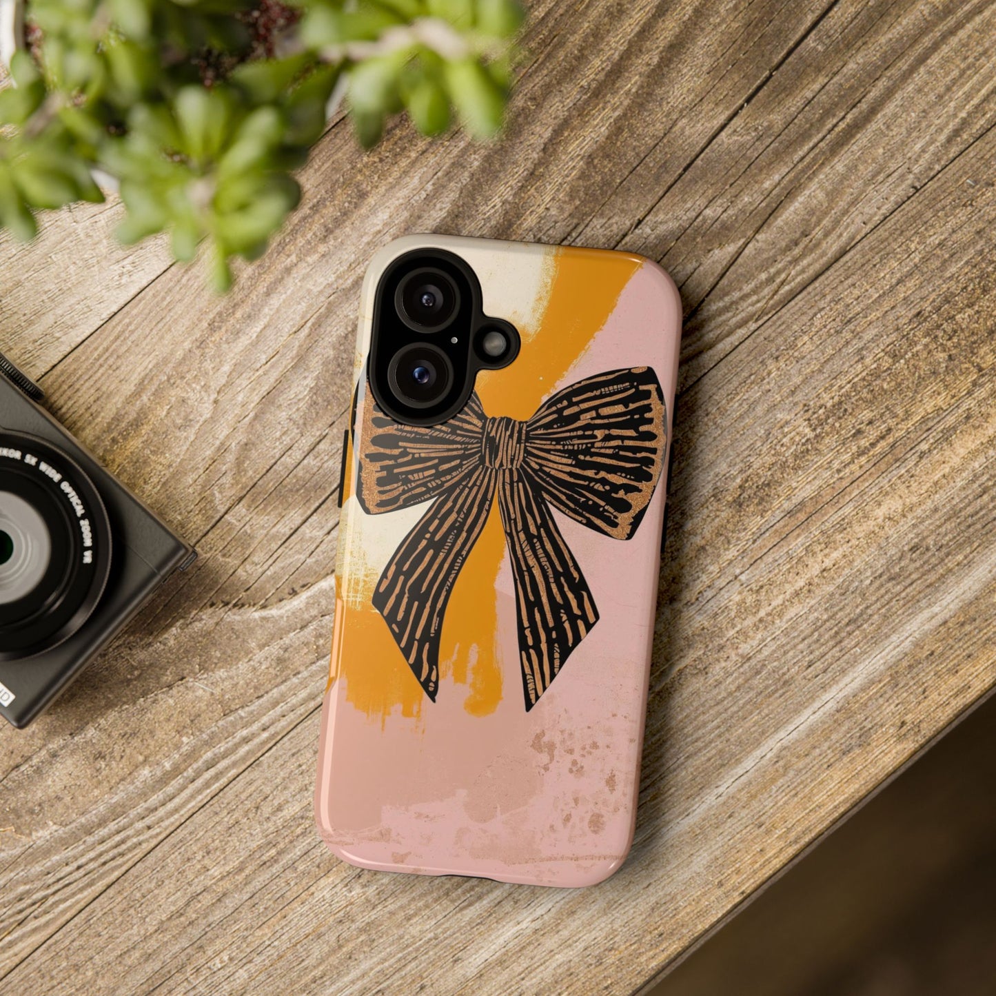 Bow Brushstroke Tough Phone Case — Pink & Mustard