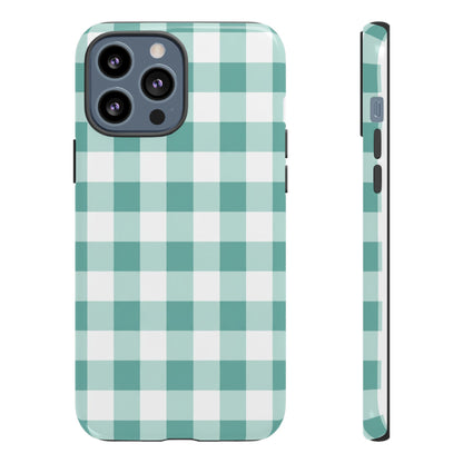 Mint Green Buffalo Check Tough Phone Case — Durable Plaid Protective Cover