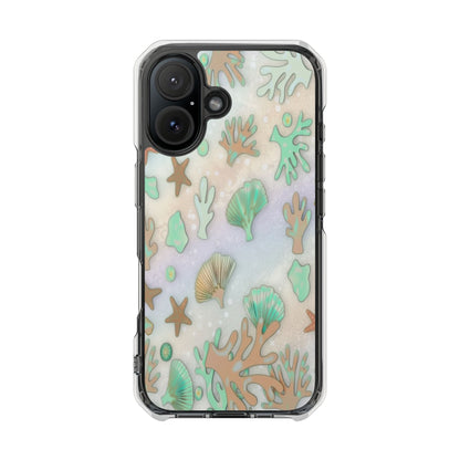 Clear Magnetic Phone Case — Iridescent Ocean Shells & Coral Design