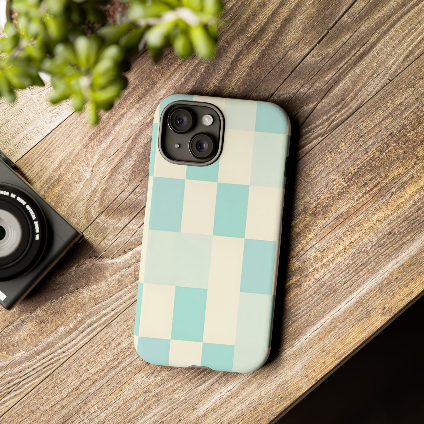 Pastel Checkerboard Tough Case – Mint & Cream Protective Phone Cover