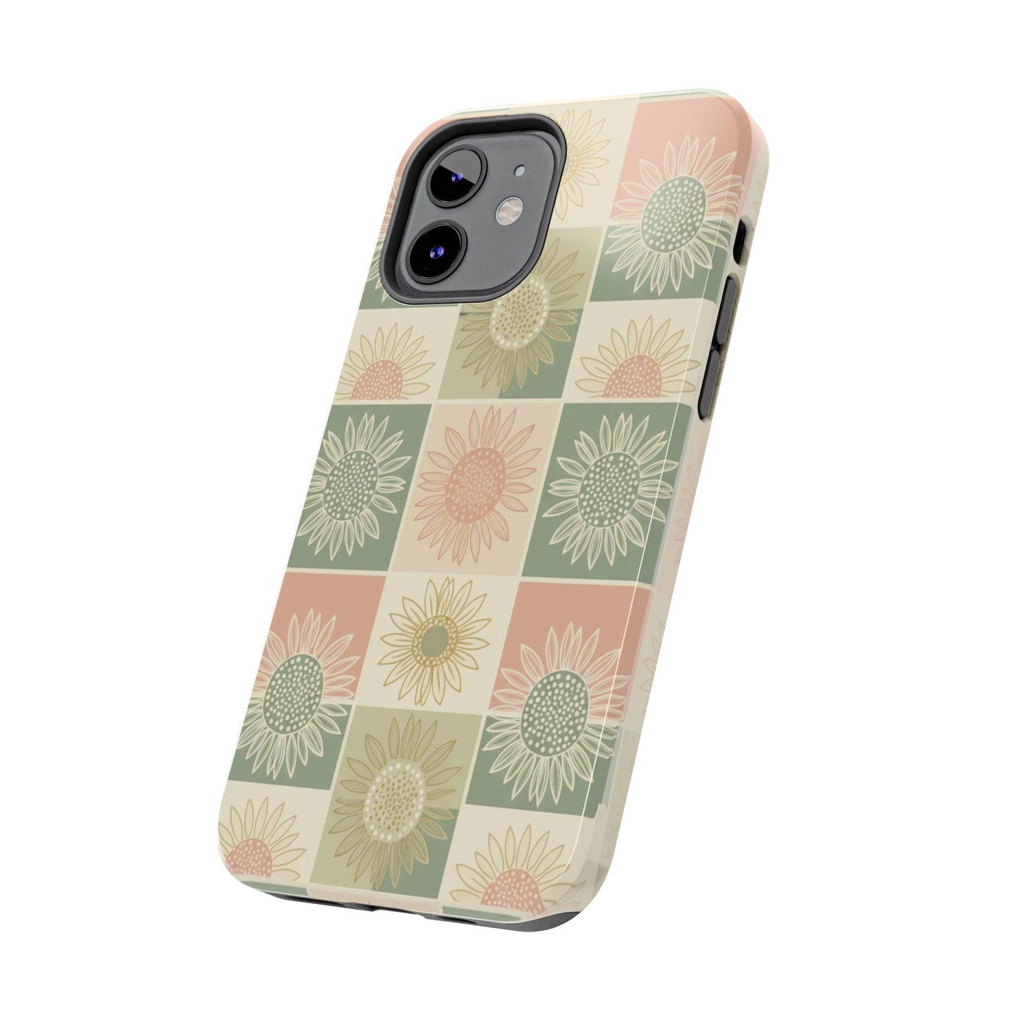 Copy of Sunflower Check iPhone Tough Phone Case — Retro Pastel Floral Protective Cover