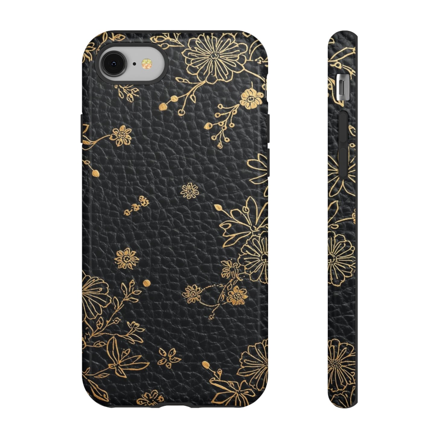 Floral Gold Foil Leather Texture Tough Phone Case