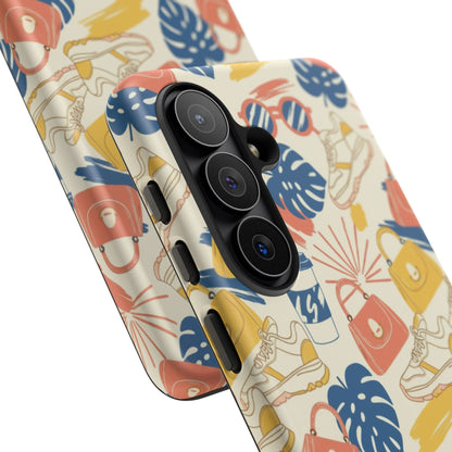 Tough Cases: Retro Summer Pattern Phone Case – Sunglasses, Sneakers & Tropical Leaves